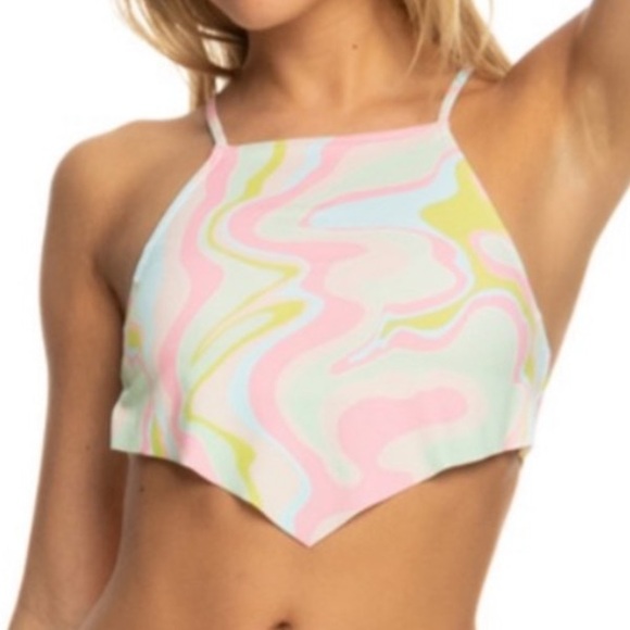 Roxy Tropics Hype Crop Top Bikini Top in Ambroisia Swirl SZ M NWT - Picture 1 of 6